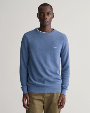 Gant Miesten Neulepusero, COTTON PIQUE C-NECK Indigo