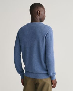Gant Miesten Neulepusero, COTTON PIQUE C-NECK Indigo