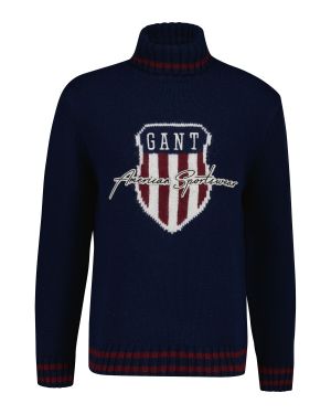 Gant miesten neulepusero, GRAPHIC ROLL NECK Tummansininen