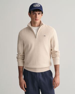 Gant miesten neulepusero, STRUCTURED COTTON HALF ZIP Beige
