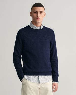 Gant Miesten Neulepusero, TEXTURE COTTON C-NECK Tummansininen