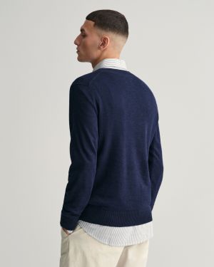 Gant Miesten Neulepusero, TEXTURE COTTON C-NECK Tummansininen