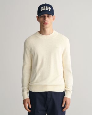 Gant Miesten Neulepusero, TEXTURE COTTON C-NECK Valkoinen