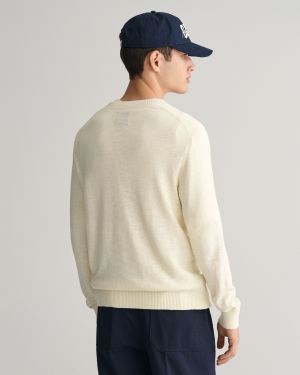 Gant Miesten Neulepusero, TEXTURE COTTON C-NECK Valkoinen