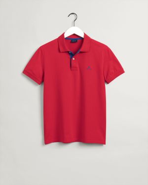 Gant Miesten Pikeepaita, Contrast Collar Kirkkaanpunainen
