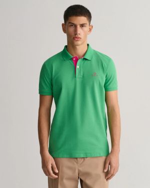 Gant Miesten Pikeepaita, Contrast Collar Vihreä