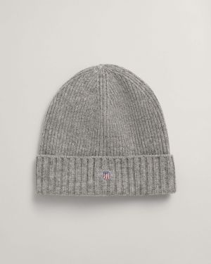 Gant miesten pipo, SHIELD WOOL BEANIE Keskiharmaa