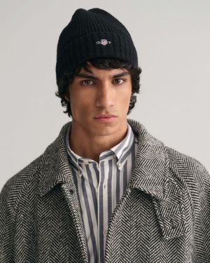 Gant miesten pipo, SHIELD WOOL BEANIE Musta