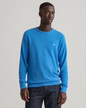 Gant Miesten Puuvillaneule, Cotton Pikee Crew Sininen