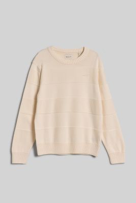 Gant Miesten Puuvillaneule, TONAL BARSTRIPE COTTON C-NECK Luonnonvalkoinen