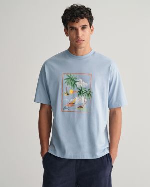 Gant miesten t-paita, HAVAJI PRINT GRAPCHIC SS Vaaleansininen