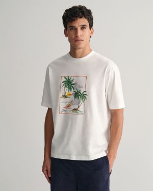 Gant miesten t-paita, HAVAJI PRINT GRAPCHIC SS Valkoinen