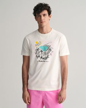 Gant miesten t-paita, PRINT SS T-SHIRT Valkoinen