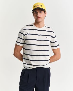 Gant miesten t-paita, STRIPED T-SHIRT Raidallinen Valkoinen