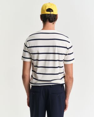 Gant miesten t-paita, STRIPED T-SHIRT Raidallinen Valkoinen