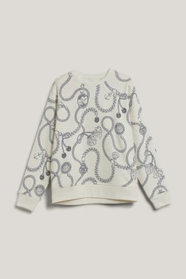 Gant naisten college, SAILING PRINT C-NECK SWEAT Valkopohjainen Kuosi