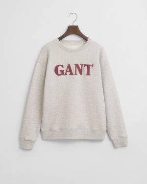 Gant naisten collegepusero, GRAPHIC C-NECK SWEAT Vaaleanharmaa