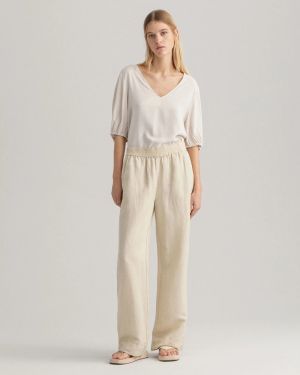 Gant Naisten Housut LINEN VISCOSE PULL-ON PANTS Vaalea Beige