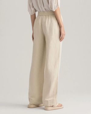 Gant Naisten Housut LINEN VISCOSE PULL-ON PANTS Vaalea Beige