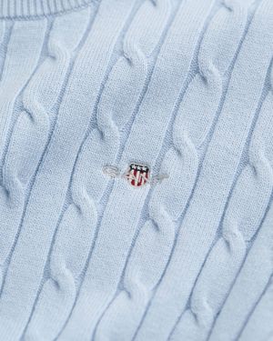 Gant naisten lyhythihainen neulepusero, STRETCH COTTON CABLE SS C-NECK Vaaleansininen