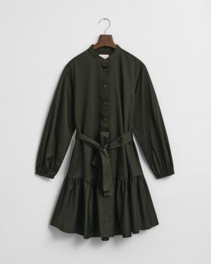 Gant naisten mekko, COTTON SATIN LS DRESS Tummanvihreä