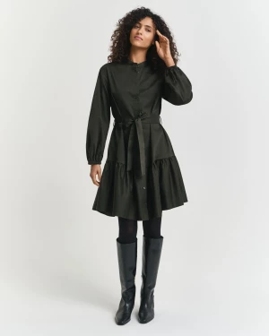 Gant naisten mekko, COTTON SATIN LS DRESS Tummanvihreä