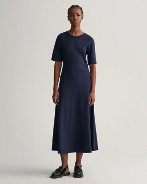 Gant Naisten Mekko FLARED SS C-NECK DRESS Tummansininen