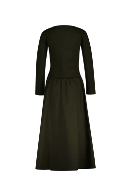 Gant naisten mekko, MIDI JERSEY WOVEN COMBO LS DRESS Armeijanvihreä