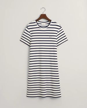 Gant Naisten Mekko, STRIPED SS T-SHIRT DRESS Raidallinen Valkoinen