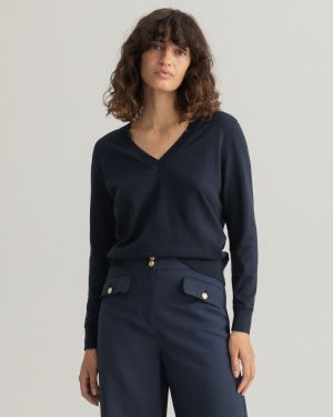 Gant naisten neule, LIGHT COTTON V-NECK Tummansininen