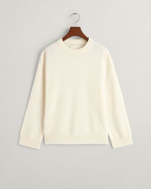 Gant Naisten Neulepusero, SUPERFINE LAMBSWOOL C-NECK Luonnonvalkoinen