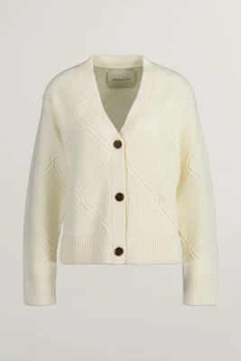 Gant naisten neuletakki, TEXTURE KNIT CARDIGAN Luonnonvalkoinen