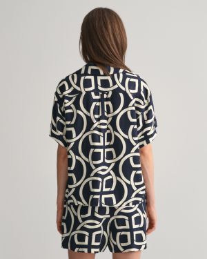 Gant naisten paita, REL MONOGRAM PRINT SS POPOVER Sininen Kuosi