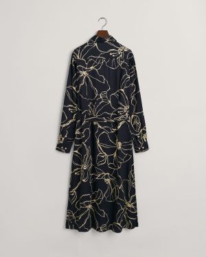 Gant Naisten PaitaMekko, SLIM LINE DRAWING SHIRT DRESS Musta Kuosi