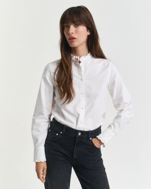Gant naisten paitapusero, REG CLASSIC OXFORD FRILL BLOUSE Valkoinen