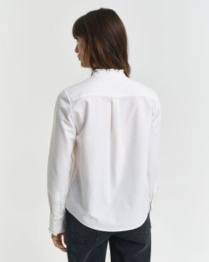 Gant naisten paitapusero, REG CLASSIC OXFORD FRILL BLOUSE Valkoinen