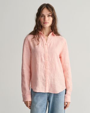 Gant naisten paitapusero, REG LINEN CHAMBRAY SHIRT Persikka