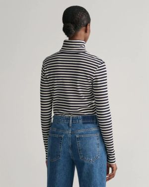 Gant Naisten PooloPaita, SLIM STRIPED RIBBED TURTLENECK Raidallinen Sininen