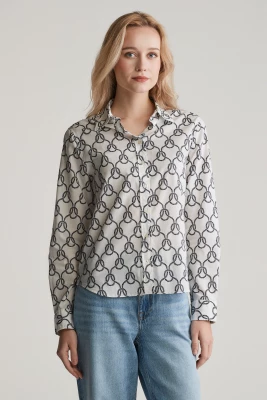 Gant naisten pusero, REG ROPE PRINT COT VOILE SHIRT Valkopohjainen Kuosi