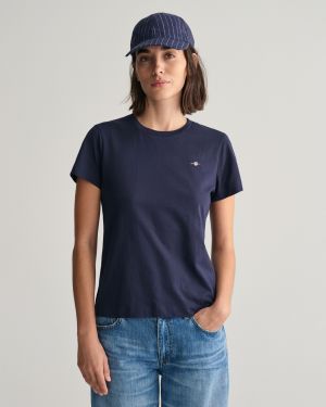 Gant naisten t-paita, REG SHIELD SS T-SHIRT Tummansininen
