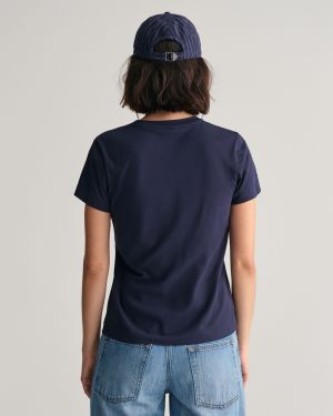Gant naisten t-paita, REG SHIELD SS T-SHIRT Tummansininen