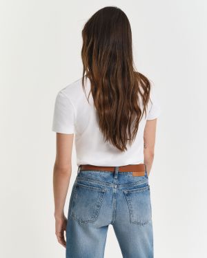 Gant naisten t-paita, REG SHIELD SS V-NECK T-SHIRT Valkoinen