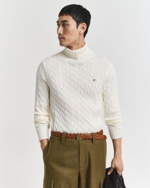 Gant neule, COTTON CABLE TURTLE NECK Luonnonvalkoinen