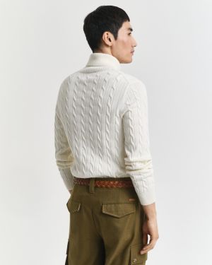 Gant neule, COTTON CABLE TURTLE NECK Luonnonvalkoinen