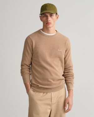 Gant neule, COTTON PIQUE C-NECK Beige