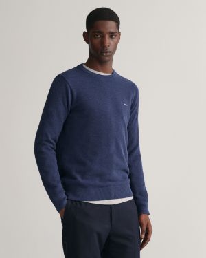 Gant neule, COTTON PIQUE C-NECK Indigo