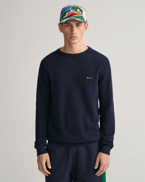 Gant neule, COTTON PIQUE C-NECK Tummansininen