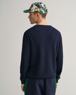 Gant neule, COTTON PIQUE C-NECK Tummansininen