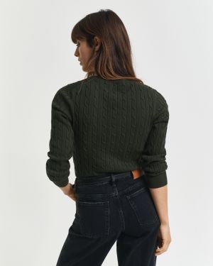 Gant neule,  STRETCH COTTON CABLE V-NECK Tummanvihreä