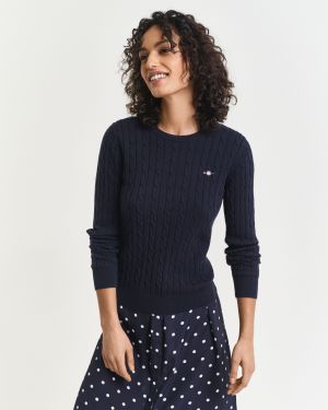 Gant neulepusero, STRECH COTTON CABLE C-NECK Tummansininen